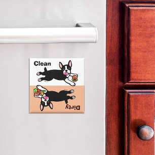 Imán El dibujo animado de Boston Terrier sucio/limpia