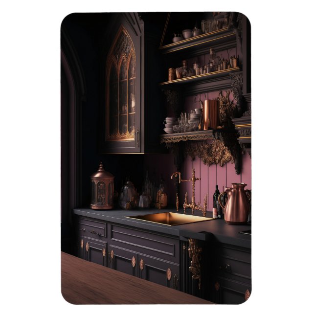Imán El diseño interior de la cocina es gótico. (Vertical)