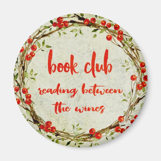Imán El divertido club de libros reuniendo vino bibliof (Frente)