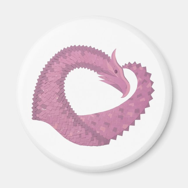 Imán El dragón del corazón malva sobre blanco (Frente)