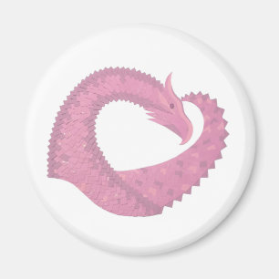 Imán El dragón del corazón rosado en blanco