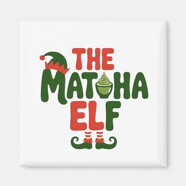 Imán El Duende de Matcha Divertido Bebida de Navidad de (Frente)