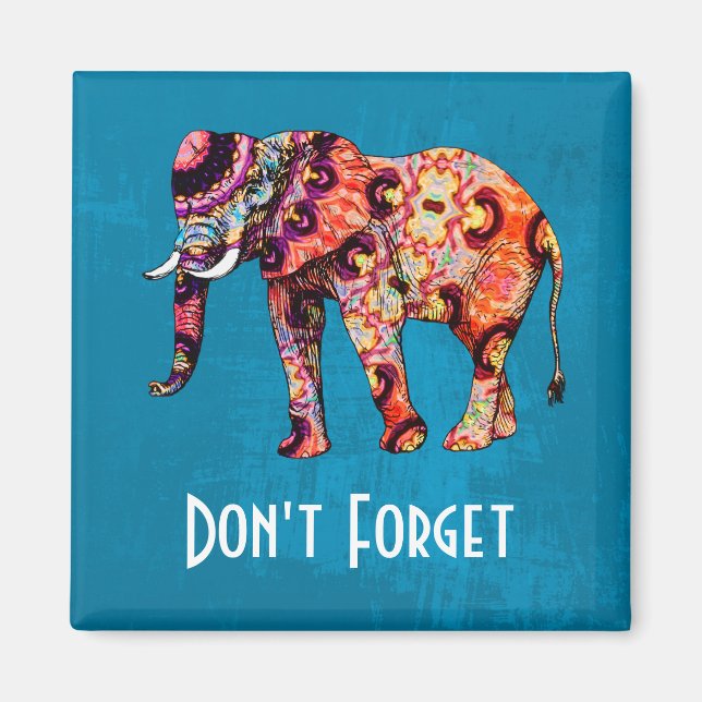 Imán El elefante multicolor y colorido no se olvida (Frente)