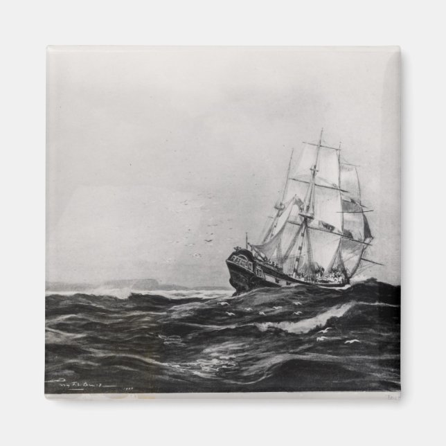 Imán El esfuerzo en el mar, 1900, grabado por Lowy (Frente)