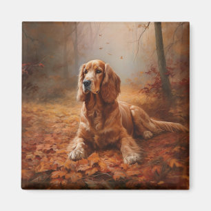 Imán El español Cocker en las hojas de otoño se inspira