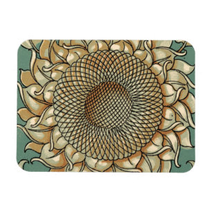 Imán El florecimiento del girasol en el fondo azul-verd