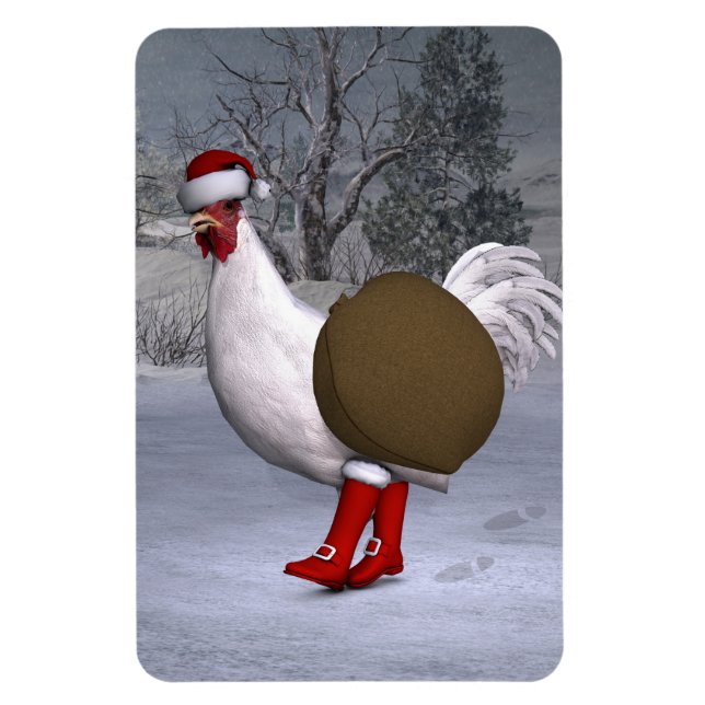 Imán El gallo blanco Santa Claus (Vertical)