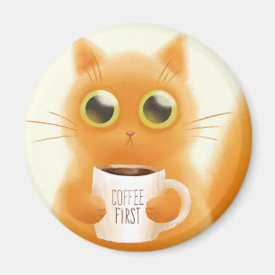 Imán El gatito lindo pintado a mano con café primero