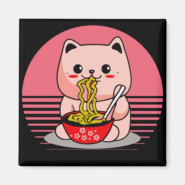 Imán El gato de Kawaii comiendo ramen (Frente)