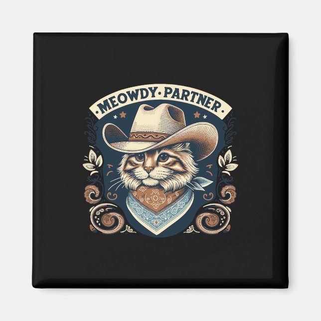 Imán El gato de Meowboy Gorra Howdy Funny Country (Frente)