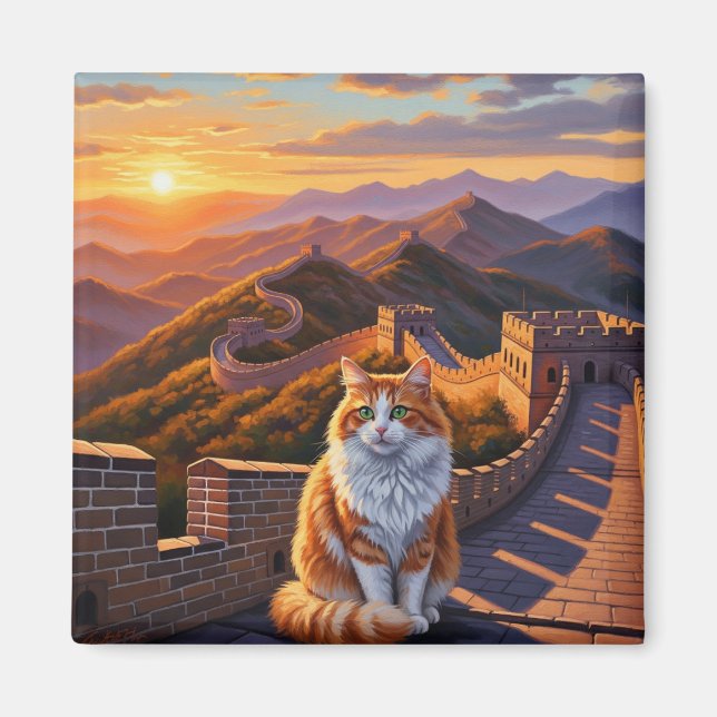Imán El gato en la Gran Muralla de China (Frente)