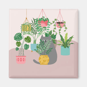 Imán El gato entre plantas es gracioso