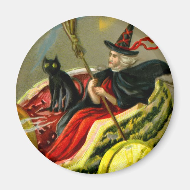 Imán El gato negro y la bruja de Halloween (Frente)