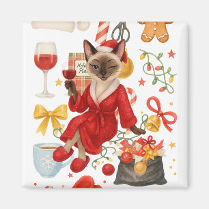 Imán El gato siamés de Navidad está celebrando en casa 