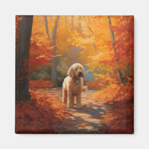 Imán El Goldendoodle en otoño se inspira en las hojas