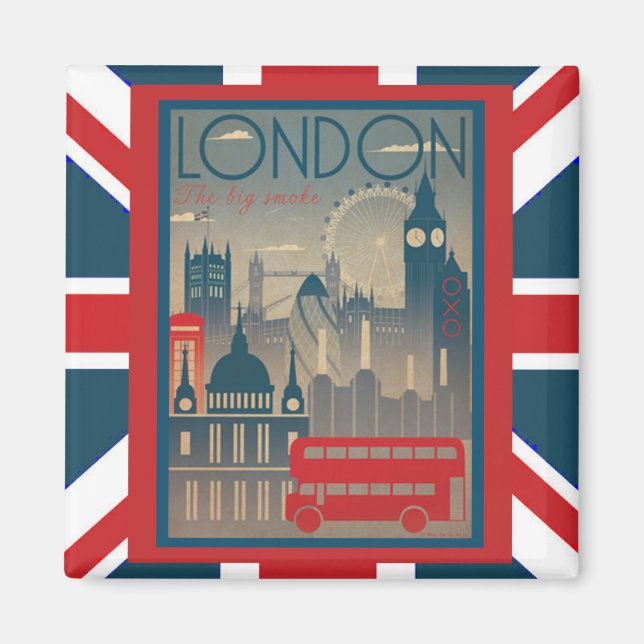 Imán El Gran Autobús Rojo de Londres y otros monumentos (Frente)