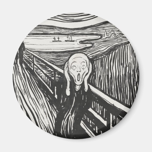 Imán El Grito por Edvard Munch Blanco y Negro (Frente)
