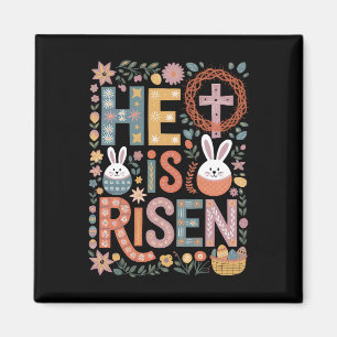 Imán Él ha resucitado Jesús Floral Cute Easter Bunny Ra