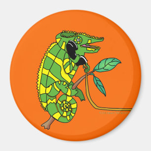 Imán El hablar lindo verde y amarillo del camaleón del