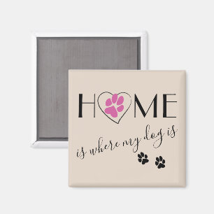 Imán El hogar es donde mi perro es simple cita beige