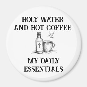 Imán El Humor Magnet católico: Agua santa y café calien