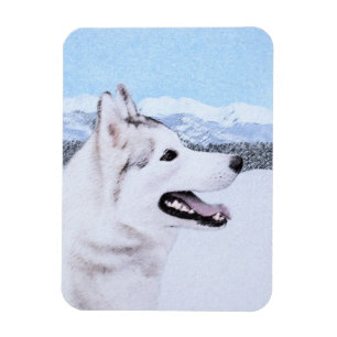 Imán El Husky Siberiano (Plata y Blanco) Pintura de art