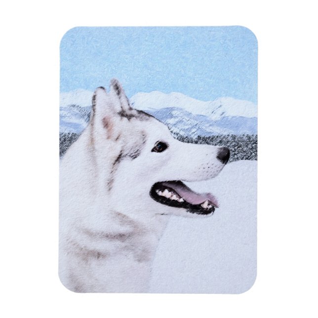 Imán El Husky Siberiano (Plata y Blanco) Pintura de art (Vertical)