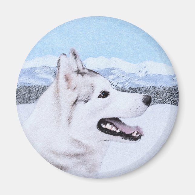 Imán El Husky Siberiano (Plata y Blanco) Pintura de art (Frente)