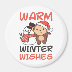 Imán El invierno cálido del mono quiere a Snowman