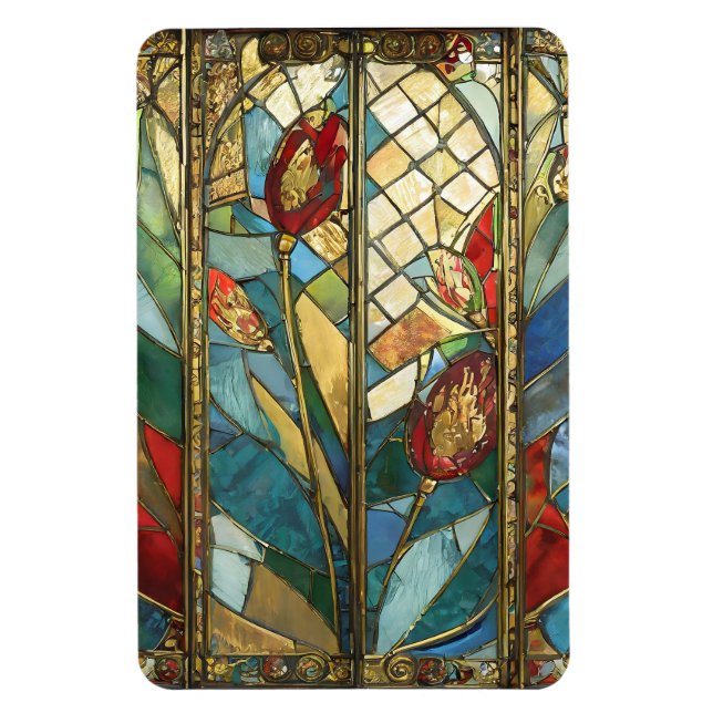 Imán El Jefe Rojo de Vidrio Manchado atiende al amanece (Vertical)