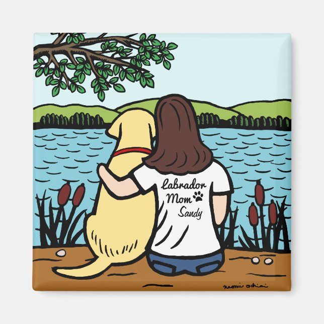 Imán El labrador amarillo personalizado y la madre larg (Frente)