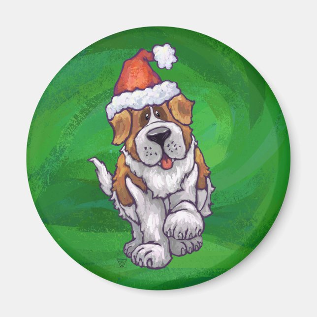 Imán El lindo San Bernard en Santa Hat en verde (Frente)