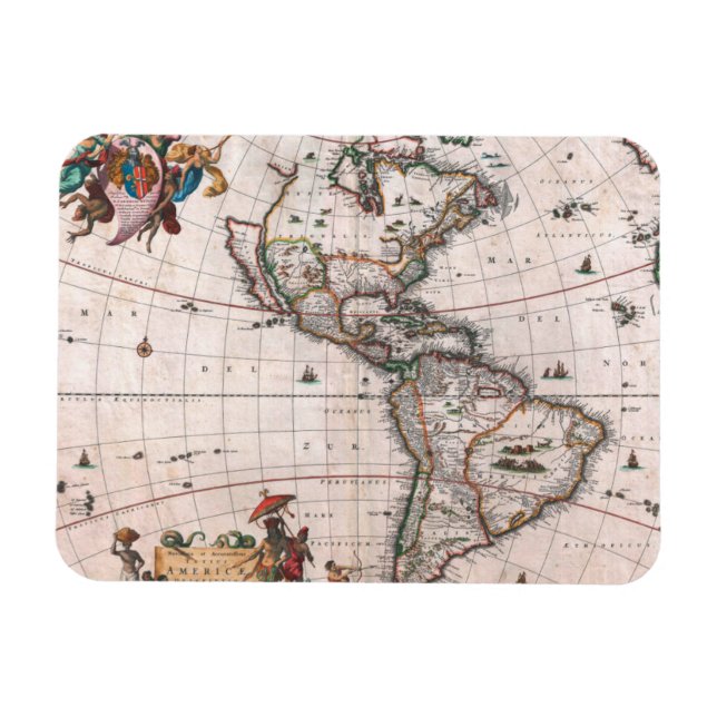 Imán El mapa de Visscher del Nuevo Mundo (Horizontal)