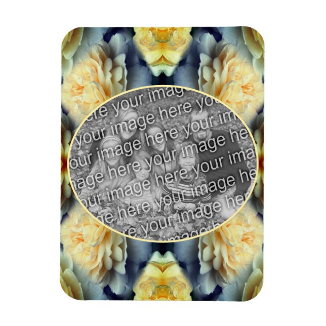 Imán El marco de las lluvias de rosa amarilla añade tu  (Vertical)