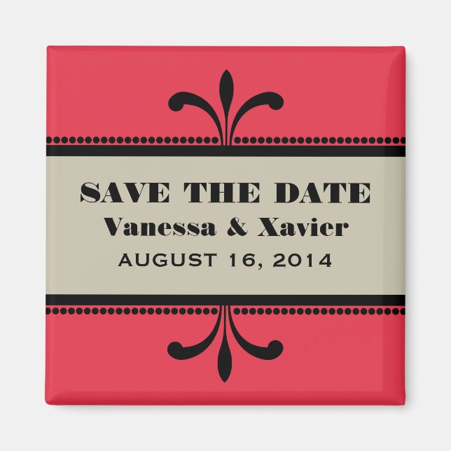 Imán El marrón rojo/beige Fancy Art Deco Save the Date  (Frente)