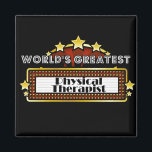 Imán El mayor terapeuta físico del mundo<br><div class="desc">Los mejores Camisetas fisioterapeutas, ropa y regalos del mundo son la ocupación ideal y el reconocimiento de los empleados, además de regalos para todas las ocasiones. Este singular diseño de marquesina muestra la ocupación y la profesión rodeadas de luces de neón y estrellas. Disponible en tazas, imanes, llaveros, botones, gorras,...</div>