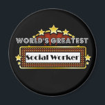 Imán El mayor trabajador social del mundo<br><div class="desc">Los mayores Camisetas, ropa y regalos de los trabajadores sociales del mundo son la ocupación ideal y los regalos de reconocimiento a los empleados además de regalos para todas las ocasiones. Este singular diseño de marquesina muestra la ocupación y la profesión rodeadas de luces de neón y estrellas. Disponible en...</div>