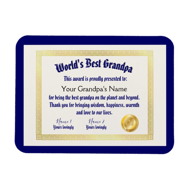 Imán El mejor certificado de abuelo de un mundo diverti (Horizontal)