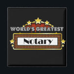 Imán El mejor notario del mundo<br><div class="desc">Los mejores notarios del mundo, Camisetas, ropa y regalos son la ocupación ideal y el reconocimiento de los empleados, además de regalos para todas las ocasiones. Este singular diseño de marquesina muestra la ocupación y la profesión rodeadas de luces de neón y estrellas. Disponible en tazas, imanes, llaveros, botones, gorras,...</div>