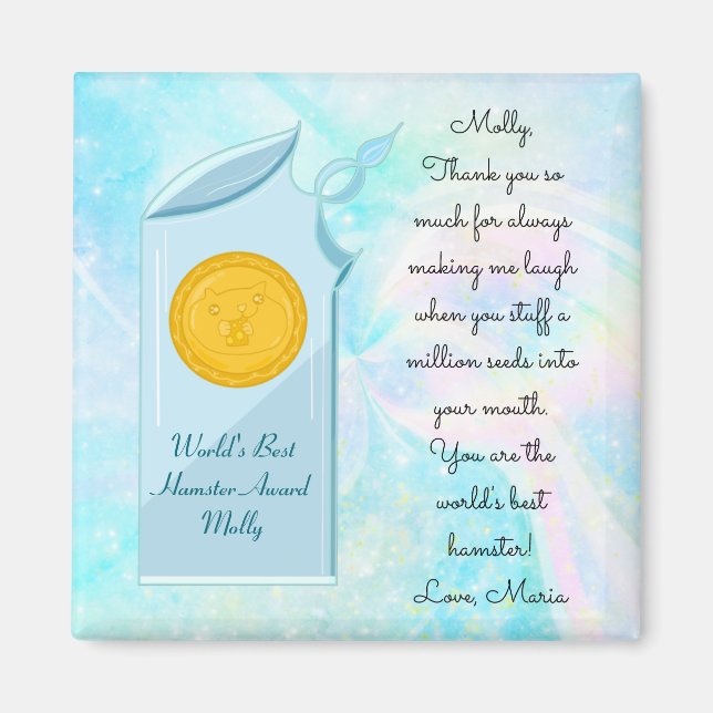 Imán El mejor trofeo y mensaje sobre el vidrio de hamst (Frente)