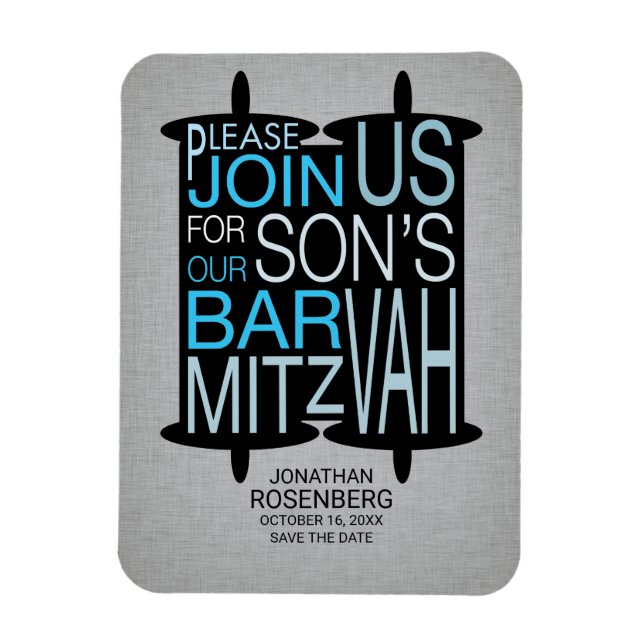 Imán El moderno bar gris de Torah Mitzvah salva la fech (Vertical)