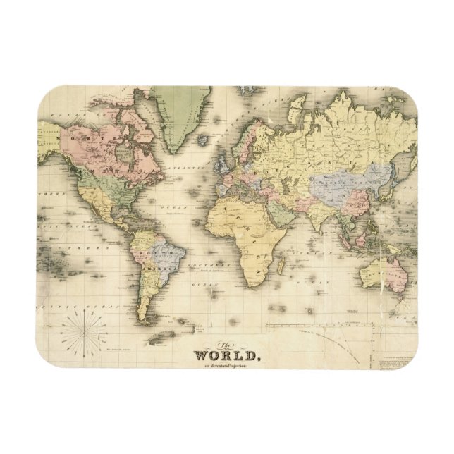 Imán El mundo sobre la proyección de Mercator | 1840 (Horizontal)