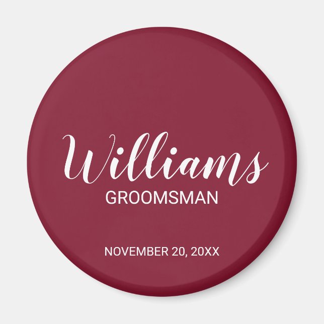 Imán El nombre de Groomsman personalizado con escritura (Frente)