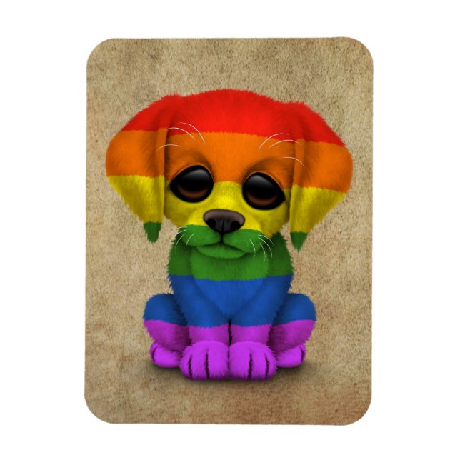 Imán El orgullo gay arcoiris del perro cachorro (Vertical)