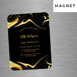 Imán El oro negro, la moderna invitación al cumpleaños<br><div class="desc">Un fondo negro. Decorada con giros de oro falsos. Personalice y agregue su nombre y detalles del fiesta.</div>