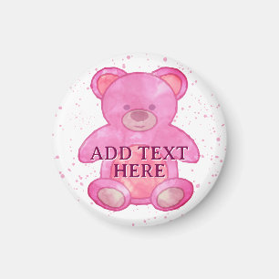 Imán El Oso Bebé Cuidadoso En Personalizado Rosado Text