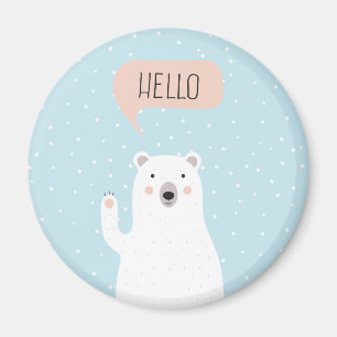 Imán El oso polar lindo en la nieve dice hola
