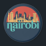 Imán El paisaje de la ciudad de Nairobi en el horizonte<br><div class="desc">Diseño de ciudad de estilo vintage y retro con un hermoso paisaje, atracción turística y arte de paisajes urbanos. rascacielos Guay y artículos de ilustracion de silueta de construcción para turistas y viajeros. Perfecto como recuerdo para volver a casa cuando viaja por todo el mundo. Guarde la memoria de sus...</div>