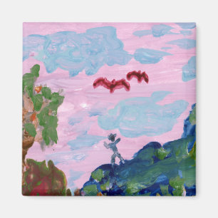 Imán El paisaje mágico rosa con figuras (detalle) magne