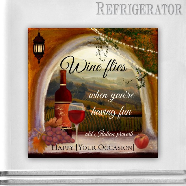 Imán El paisaje toscano de Italia Art Wine Magnet (Tuscan Italian fine art wine magnet with your own funny quotes)